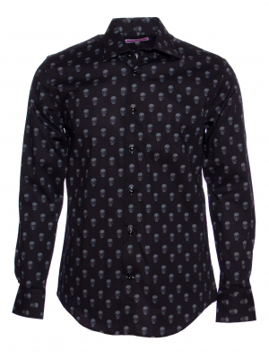 Men's black regular shirt with skull print