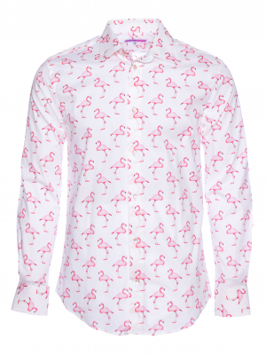 Men's regular shirt with pink flamingo print