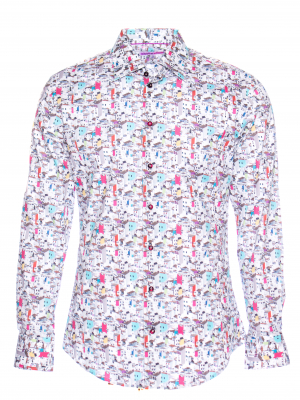 Men's slim fit shirt with house print