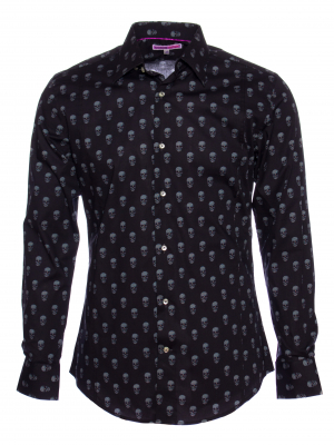 Men's black slim fit shirt with skull print