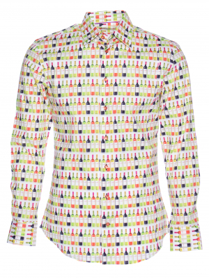 Men's slim fit shirt with wine bottles print
