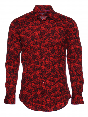 Men's slim fit shirt with red roses print