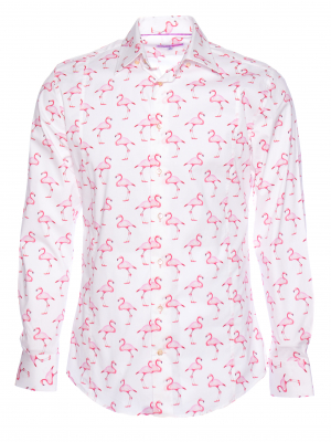 Men's slim fit shirt with pink flamingo print
