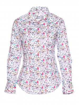 Women's fitted shirt with house print