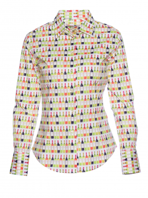 Women's fitted shirt with wine bottles print