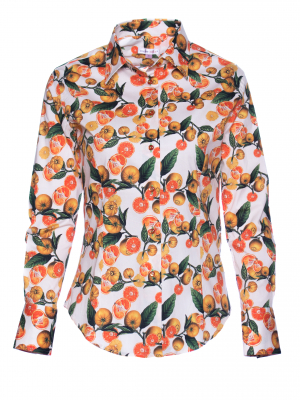 Women's fitted shirt with orange tree print