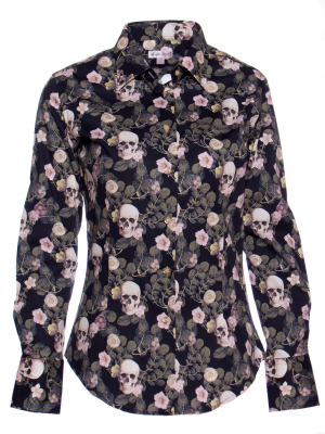 Women's fitted shirt with skull and flower print