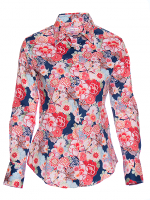 Women's fitted shirt with Japanese flower print