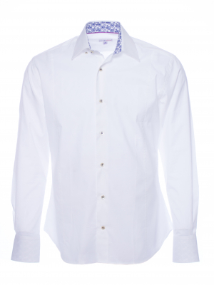 Men's white poplin fitted shirt with bicycle inner lining print