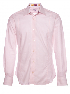Men's fitted shirt with pink stripes and macaron inner lining print