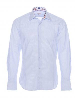 Men's fitted shirt with blue stripes and vintage scooter inner lining print