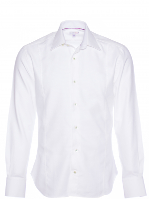 Men's white jacquard fitted shirt with geometric pattern