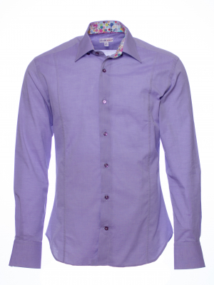 Men's purple poplin fitted shirt with watercolor inner lining print