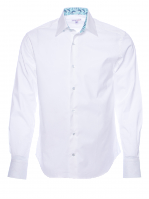 Men's white poplin regular shirt with flamingo inner lining print