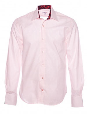 Men's regular shirt with pink stripes and red roses  inner lining print
