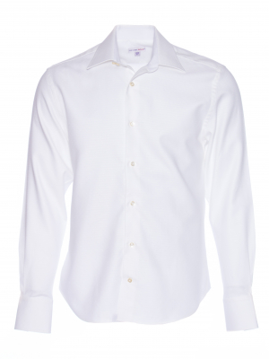 Men's white jacquard regular shirt with geometric pattern