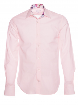 Men's pink poplin regular shirt with pop skull inner lining print