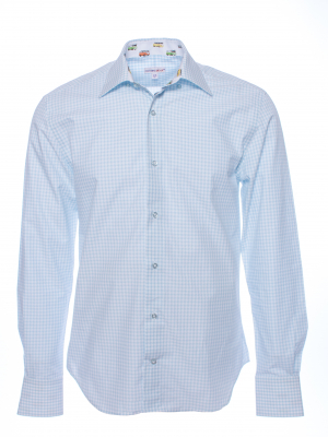 Men's blue houndstooth regular fit shirt with vintage van inner lining print