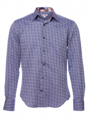 Men's denim regular fir shirt with japanese flower inner lining print