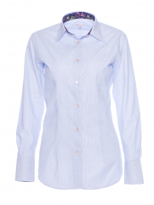 Women's fitted shirt with blue stripes and bike inner lining print