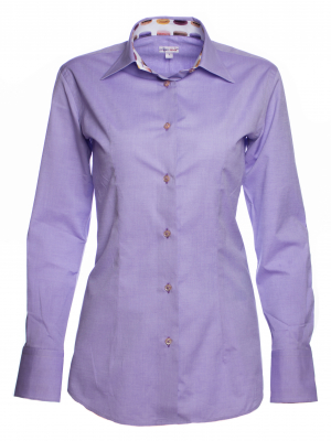 Women's plain purple poplin fitted shirt with macarons inner lining print
