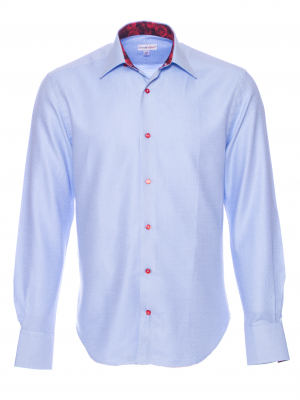 Men's blue jacquard regular shirt with patterns and red roses inner lining print