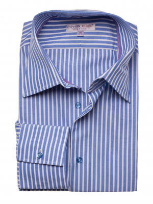 Men's slim fit white shirt with blue stripes