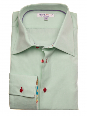 Men's slim fit green shirt with multicolor inner lining
