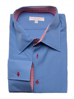 Men's slim fit blue shirt with red checkered inner lining