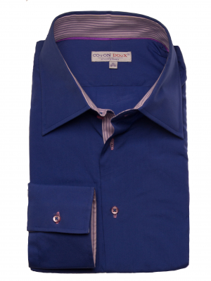 Men's slim fit blue shirt with pink stripe inner lining