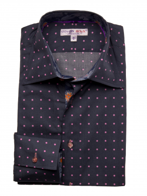 Men's slim fit grey shirt with pink dots