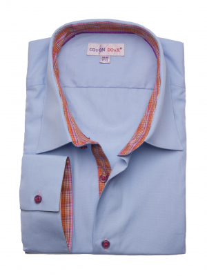 Men's slim fit blue shirt with checkered inner lining