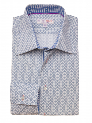 Men's slim fit shirt with geometric shapes print and blue inner lining