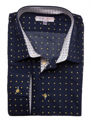 Men's slim fit grey shirt with yellow dots