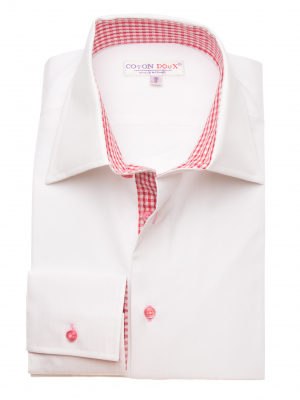 Men's white shirt with red check inner lining