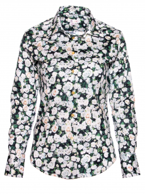 Women's fitted shirt with white rose print
