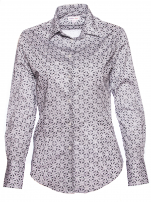 Women's fitted shirt with black and white geometric shape print