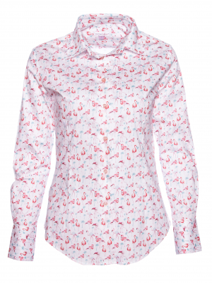 Women's fitted shirt with flamingo print
