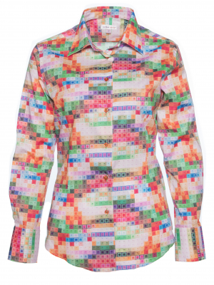 Women's fitted shirt with colourful keyboard print