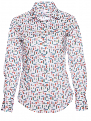 Women's fitted shirt with luggage tag print