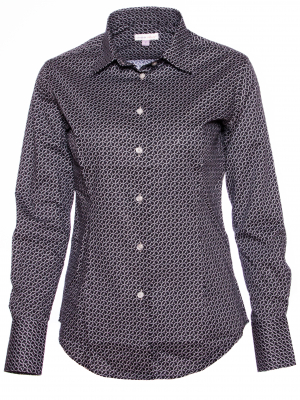 Women's fitted shirt with dark geometric shape print