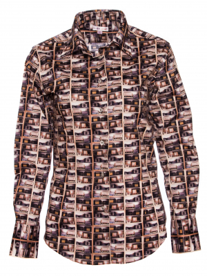 Women's fitted shirt with vintage radio print