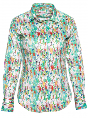 Women's fitted shirt multicolor bird print