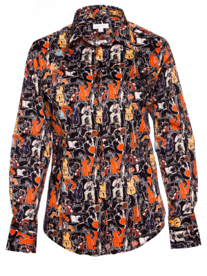 Women's fitted shirt with jazz print