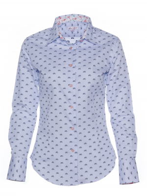 Women's navy bike fil coupé fitted shirt with flamingo inner lining print