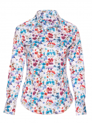 Women's fitted shirt with multicolored poppy print