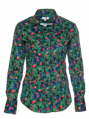 Women's fitted shirt with raspberry print