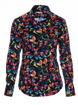 Women's fitted shirt with parrot print