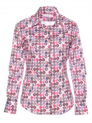 Women's fitted shirt with multicolored donut print