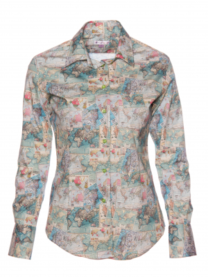 Women's fitted shirt with world map print